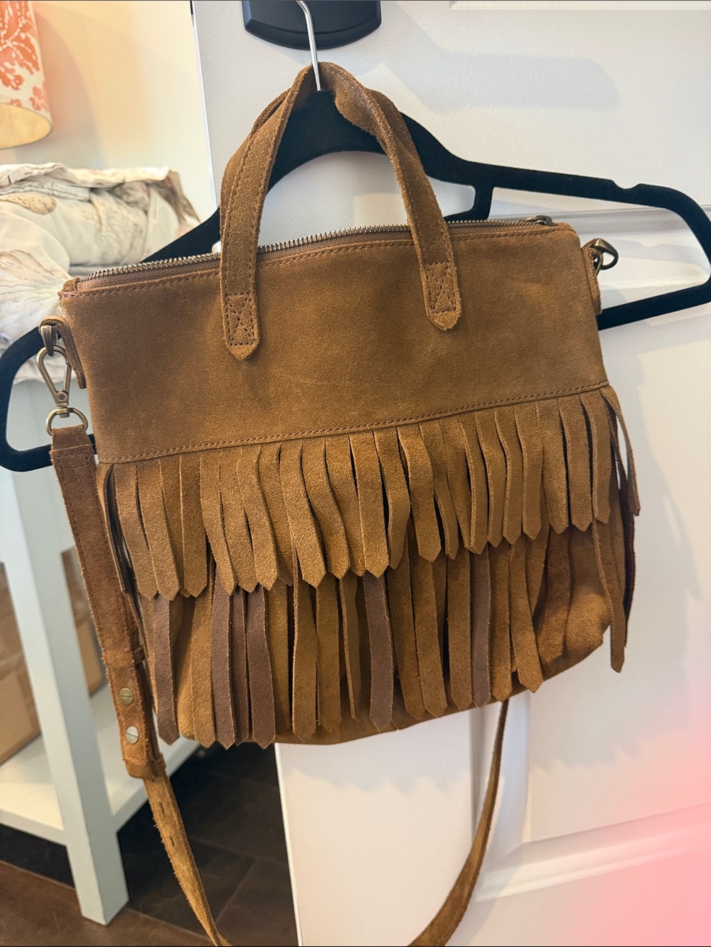 Madewell Transport Suede Fringe Crossbody Bag Deep Chestnut